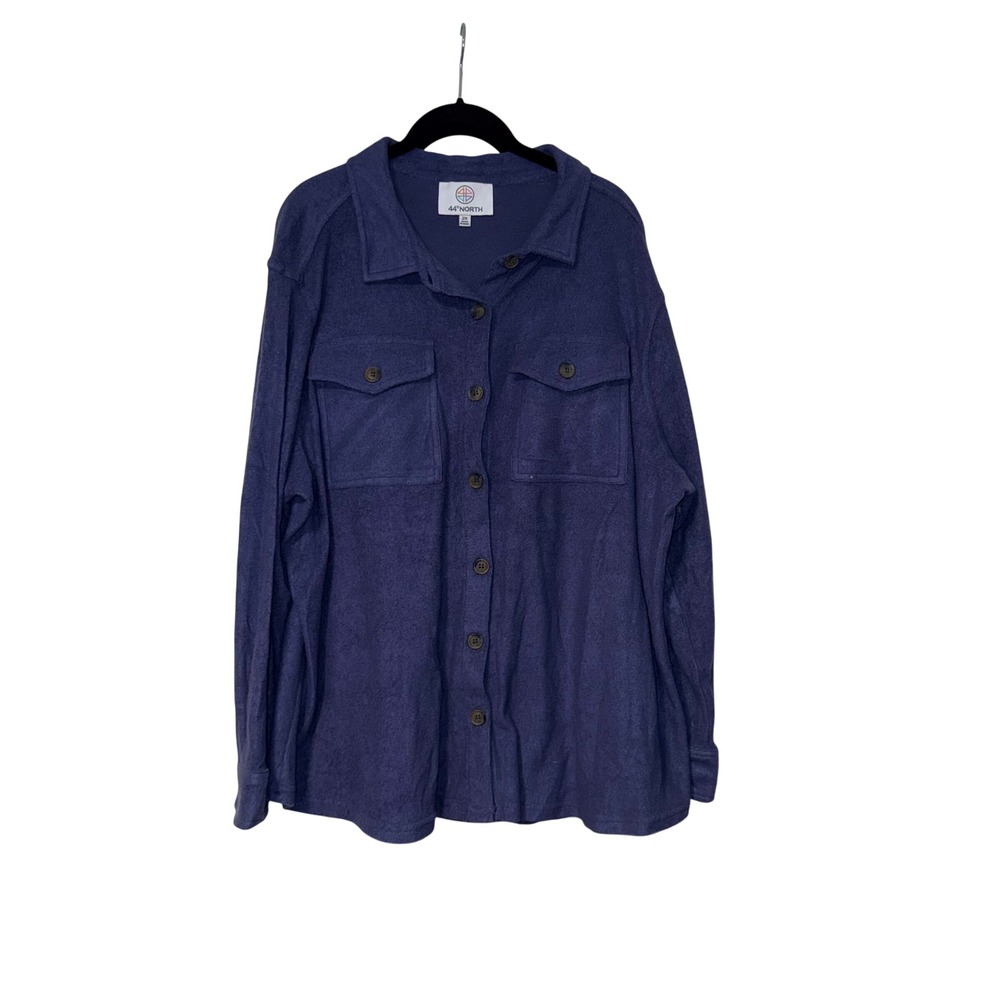 44 North Fleece Shacket Womens 2X Indigo Blue Brushed Knit Button Up